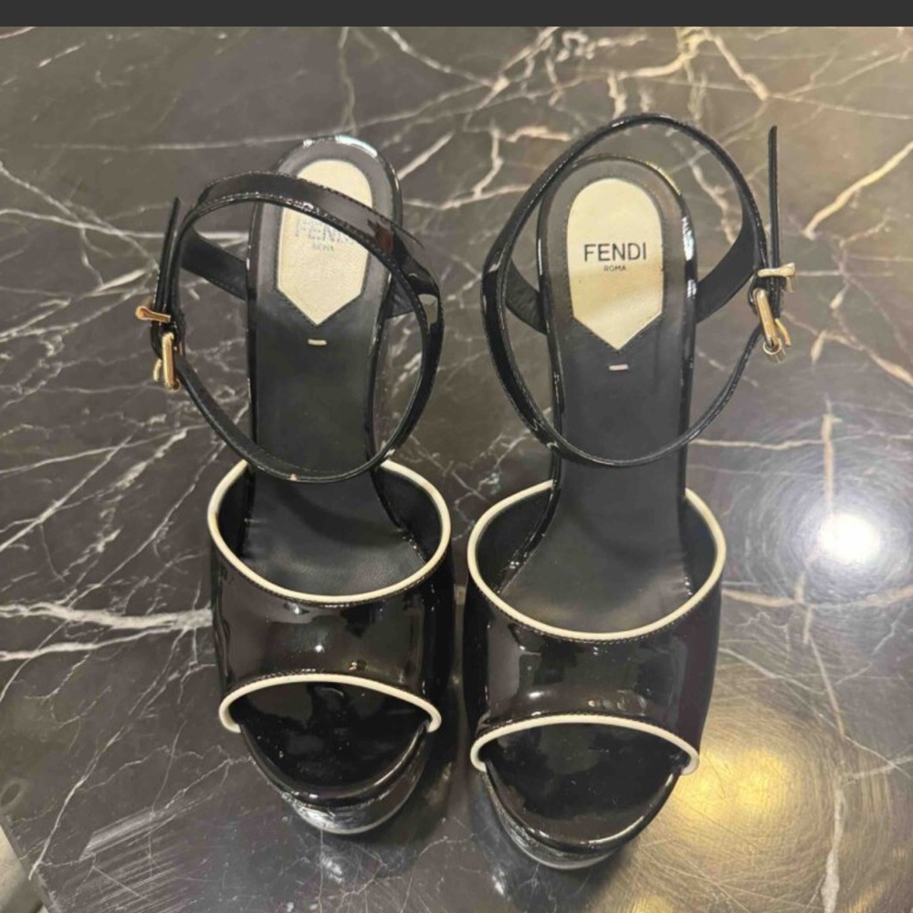 Fendi Black and Cream Heeled Sandals